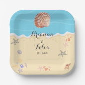 Minimal Blue Ocean Summer Wedding Papieren Bordje (Voorkant)