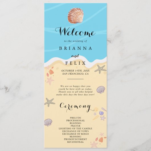 Minimal Blue Ocean Summer Wedding Programmakaart (Voorkant)