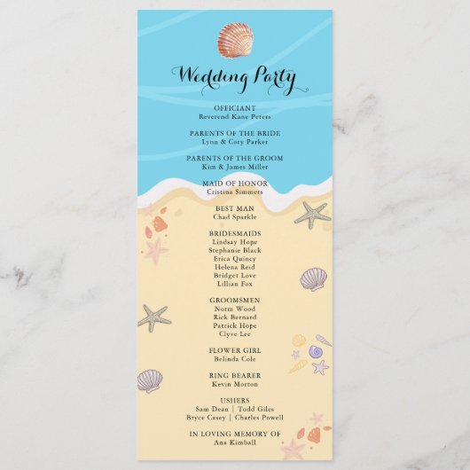 Minimal Blue Ocean Summer Wedding Programmakaart (Achterkant)