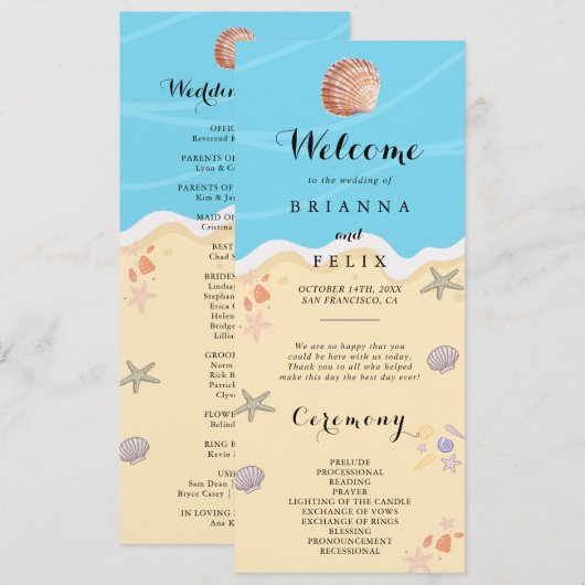 Minimal Blue Ocean Summer Wedding Programmakaart (Voorkant / Achterkant)