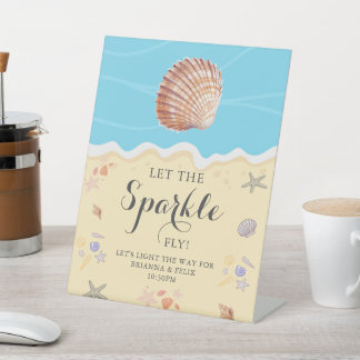 Minimal Blue Ocean Summer Wedding Sparkle  Reclamebord Met Voetstuk