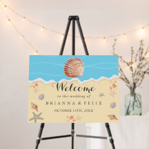 Minimal Blue Ocean Summer Wedding Welcome Sign