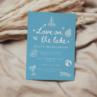 Minimal Blue Script Love on the Lake Bachelorette Kaart