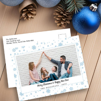 Minimal Blue Snowflakes Christmas Briefkaart