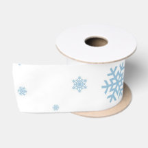 Minimal Blue Snowflakes Holiday Satin Ribbon