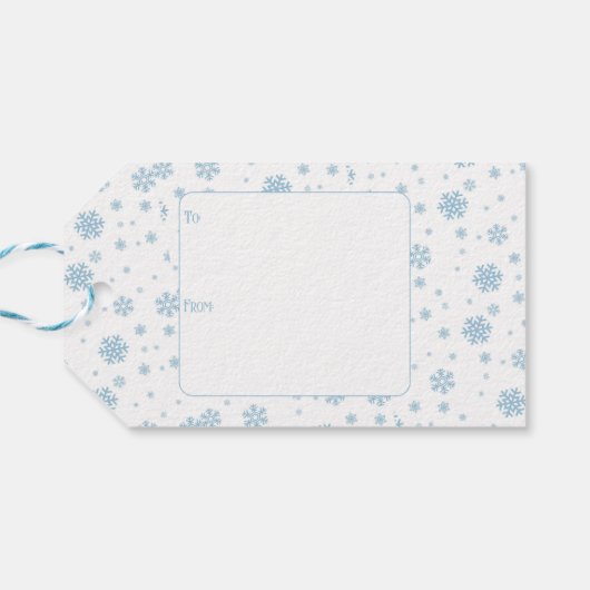 Minimal Blue Snowflakes Vakantie Foto Gift Labels Cadeaulabel (Achterkant Horizontaal)
