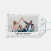 Minimal Blue Snowflakes Vakantie Foto Gift Labels Cadeaulabel (Voorkant (Horizontaal))