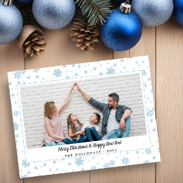 Minimal Blue Snowflakes Vakantie Fotokaart Feestdagenkaart