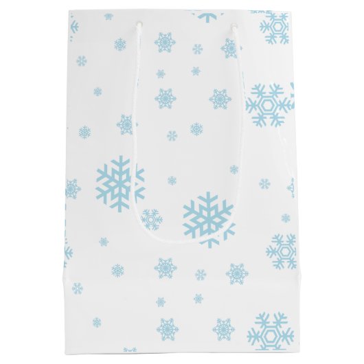 Minimal Blue Snowflakes Vakantie Medium Cadeauzakje (Achterkant)