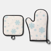 Minimal Blue Snowflakes Vakantie Ovenwant & Pannenlap Set (Voorkant)