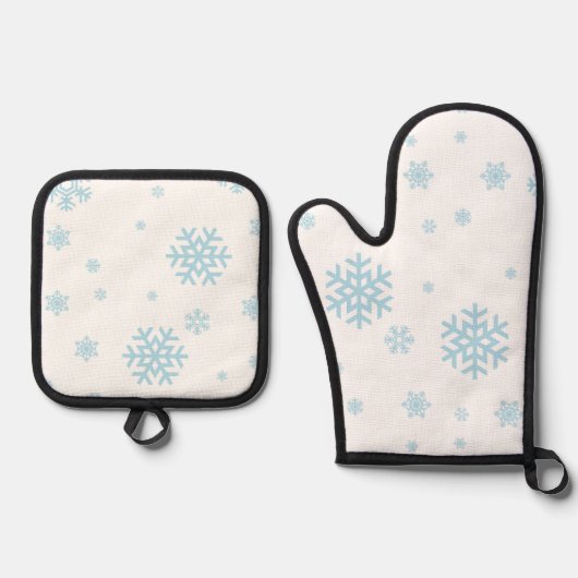 Minimal Blue Snowflakes Vakantie Ovenwant & Pannenlap Set (Voorkant)