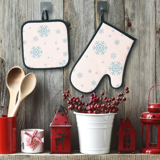 Minimal Blue Snowflakes Vakantie Ovenwant & Pannenlap Set