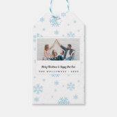 Minimal Blue Snowflakes Vakantiefoto Cadeaulabel (Voorkant)