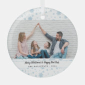 Minimal Blue Snowflakes Vakantiefoto Glas Ornament (Voorkant)