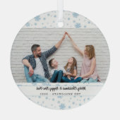 Minimal Blue Snowflakes Vakantiefoto Glas Ornament (Achterkant)