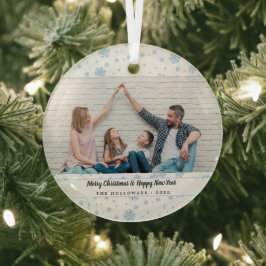 Minimal Blue Snowflakes Vakantiefoto Glas Ornament