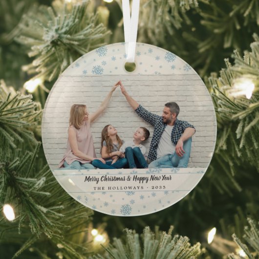Minimal Blue Snowflakes Vakantiefoto Glas Ornament (Insitu)