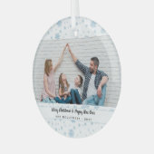 Minimal Blue Snowflakes Vakantiefoto Glas Ornament (Voorkant links)