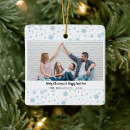 Minimal Blue Snowflakes Vakantiefoto Keramisch Ornament