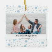 Minimal Blue Snowflakes Vakantiefoto Keramisch Ornament (Voorkant)