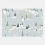 Minimal Blue Snowy Village Inpakpapier Vel (Voorkant 2)