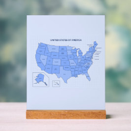 Minimal Blue United States Map Illustration Acryl Bord