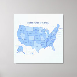 Minimal Blue United States Map Illustration Canvas Afdruk