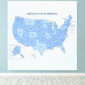 Minimal Blue United States Map Illustration Canvas Afdruk (Insitu (Houten vloer))