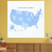 Minimal Blue United States Map Illustration Canvas Afdruk (Insitu (Woonkamer))