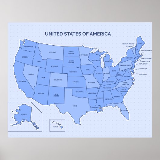 Minimal Blue United States Map Illustration Poster (Voorkant)