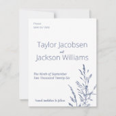 Minimal Blue Wedding Bewaar de datum (Voorkant)