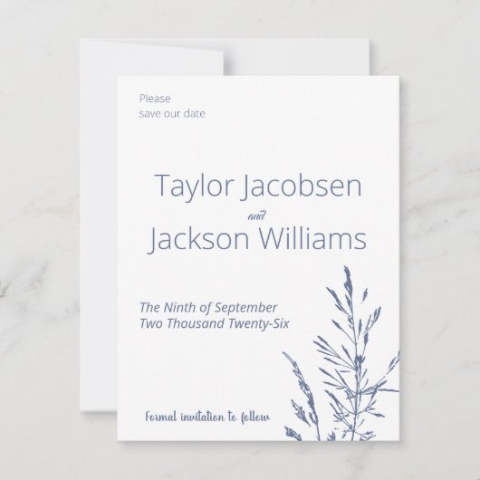 Minimal Blue Wedding Bewaar de datum (Voorkant)