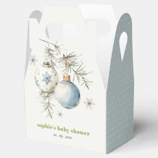 Minimal Blue Winter Christmas Boy Baby shower Bedankdoosjes (Geopend)