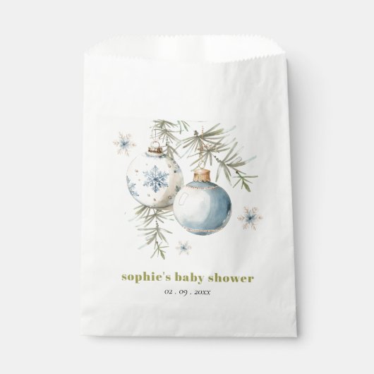 Minimal Blue Winter Christmas Boy Baby shower Bedankzakje (Voorkant)