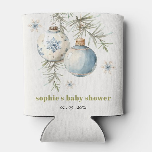 Minimal Blue Winter Christmas Boy Baby shower Blikjeskoeler (Achterkant)