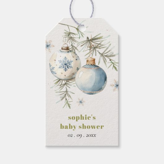 Minimal Blue Winter Christmas Boy Baby shower Cadeaulabel (Voorkant)