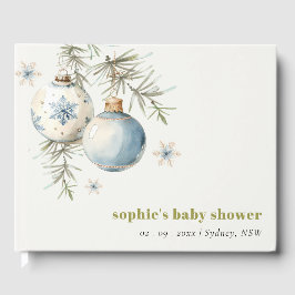 Minimal Blue Winter Christmas Boy Baby shower Gastenboek