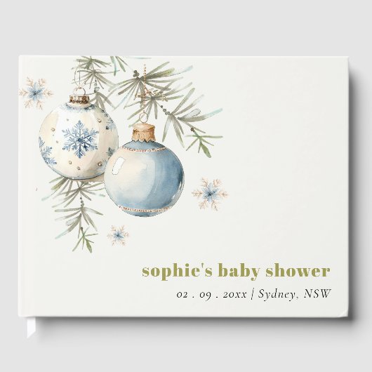 Minimal Blue Winter Christmas Boy Baby shower Gastenboek (Voorkant)