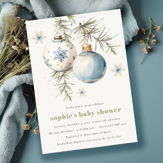 Minimal Blue Winter Christmas Boy Baby shower Kaart