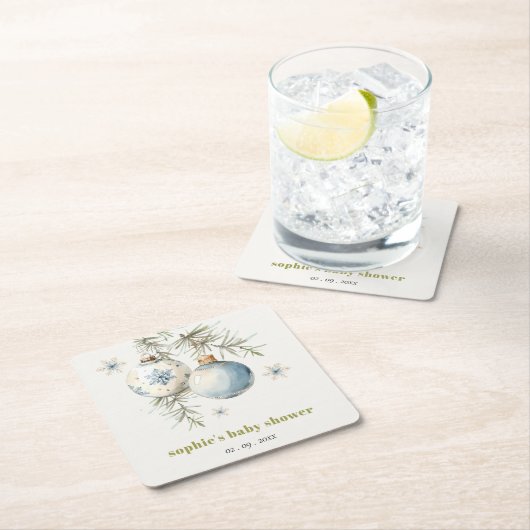 Minimal Blue Winter Christmas Boy Baby shower Kartonnen Onderzetters (Insitu)