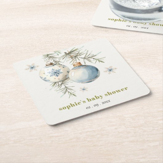 Minimal Blue Winter Christmas Boy Baby shower Kartonnen Onderzetters (Schuin)