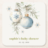 Minimal Blue Winter Christmas Boy Baby shower Kartonnen Onderzetters (Voorkant)