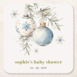Minimal Blue Winter Christmas Boy Baby shower Kartonnen Onderzetters