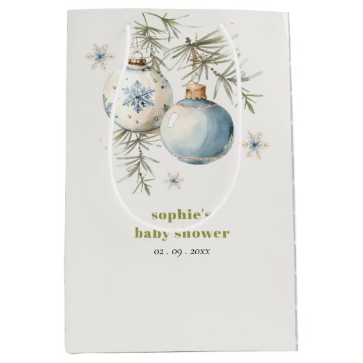 Minimal Blue Winter Christmas Boy Baby shower Medium Cadeauzakje (Voorkant)