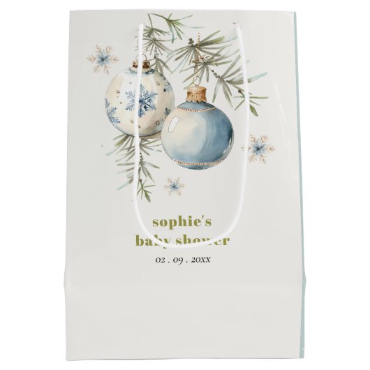 Minimal Blue Winter Christmas Boy Baby shower Medium Cadeauzakje (Achterkant)