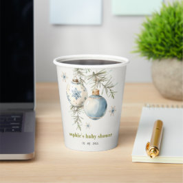 Minimal Blue Winter Christmas Boy Baby shower Papieren Bekers