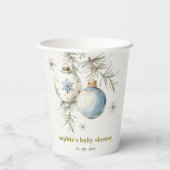 Minimal Blue Winter Christmas Boy Baby shower Papieren Bekers (Achterkant)