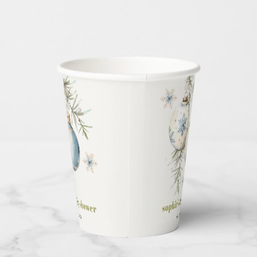 Minimal Blue Winter Christmas Boy Baby shower Papieren Bekers (Rechts)