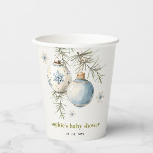 Minimal Blue Winter Christmas Boy Baby shower Papieren Bekers (Voorkant)