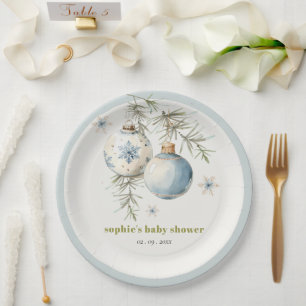 Minimal Blue Winter Christmas Boy Baby shower Papieren Bordje